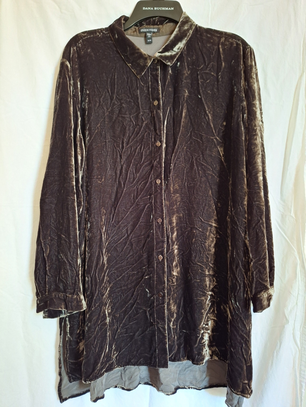 Eileen Fisher Womens Woodland Velvet Classic Collar Long Shirt Size XL